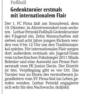 6. Lothar-Petzold-Gedenkturnier am 19.10.2013